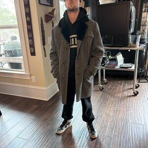 Vintage Western Star Sz 42L Men's Wool Herringbone Coat Sherpa lined GVC